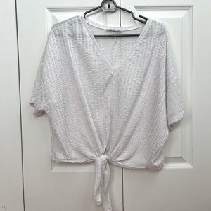 Zara White Cropped Flowy Top with Tie-Knot